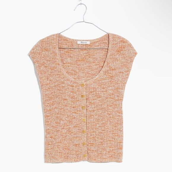 MADEWELL Marled Shaw Button-Front Sweater Tee Marled Tiger Orange Women’s Medium - Picture 1 of 6